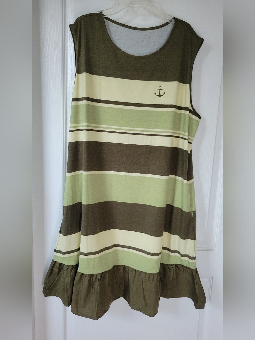 Striped Green & Brown Sleeveless Midi Skirt Womens Plus XXL